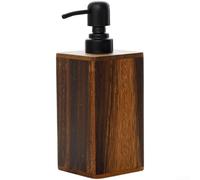 Flacon presse en noyer, distributeur de lotion en bois noir mat pour shampooing, savon, finition grain naturel, base plate stable, décoration de salle de bain, hôtel, 7 x 7 x 16,5 cm (grande taille)