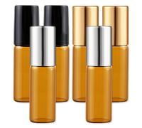 Flacon Roll On Vide, 6pcs Roll On Huile Essentielle Vide, 5ml Bouteil Brun Verre Flacon Roller Rechargeable, Avec Bille en Acier Inoxydable