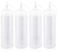 Flacon Sauce Cuisine avec Capuchon 500ml Bouteille à Sauce en Plastique pour Condiments, Assaisonnements, Ketchup, Moutarde, Mayo, Huile dolive, Clair, 16oz, 4PCS