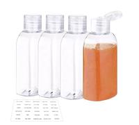 Flacon Voyage 3.4oz/100ml, Plastique Transparent Kit Voyage Avion avec étiquette,Flacon avec Flip Cap Vide Set,pour Cosmétiques, Lotion, Shampoing, Gel Douche (4 Pièces)