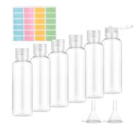 Flacon Voyage Avion, Romon 6 Pièces 100ml Vides en Plastique Transparent Kit Voyage Avion avec 2 Entonnoirs & 24 étiquettes Voyage Accessoires Contenant Voyage pour Bagages à Main Liquides Cosmétiques
