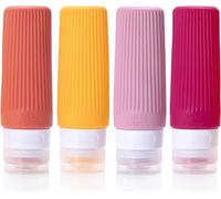 Flacon Voyage Silicone,Sans Bpa,90ml Lot De 4 En Silicone Anti-Fuite Rechargeables Portables Vides Accessoires Taille De Voyage,Lotion Cosmétique Liquide,Shampooing,Revitalisant (Rose Rouge)