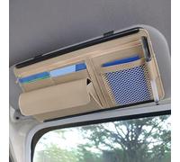 Flaconi Support Lunettes pour Voiture,Organisateur de Pare-Soleil de Voiture,Organisateur de Voiture,Porte Lunettes pour Voiture,Pochette de Rangement en Cuir pour Cartes,Stylo,Lunettes(Beige)