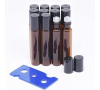 Flacons Roll-On En Verre Ambré De 10 Ml,Pack De 12 Petits Flacons Vides En Verre Avec Des Billes En Acier Inoxydable Pour Les Voyages,Le Parfum Et Le Gloss À Lèvres (12 Pack)