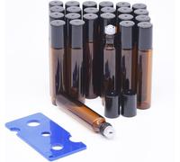 Flacons Roll-On En Verre Ambré De 10 Ml,Pack De 24 Petits Flacons Vides En Verre Avec Des Billes En Acier Inoxydable Pour Les Voyages,Le Parfum Et Le Gloss À Lèvres (24 Pack)