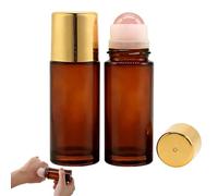 Flacons roll-on en verre ambré de 50 ml,roll on vide avec billes de cristal naturel pour huiles essentielles,rose quartz et œil de tigre roller ,flacon parfum vide rechargeables pour les voyages (A)