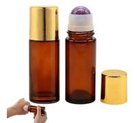 Flacons roll-on en verre ambré de 50 ml,roll on vide avec billes de cristal naturel pour huiles essentielles,rose quartz et œil de tigre roller ,flacon parfum vide rechargeables pour les voyages (C)