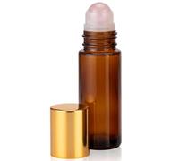 Flacons roulants pour huiles essentielles, flacon roulant en quartz rose de 50 ml, flacons roulants rechargeables avec tête en cristal naturel pour voyage, parfum et brillant à lèvres
