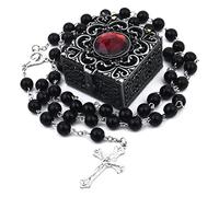 FLAFARY Chapelet de perles catholiques - Coffret cadeau en métal - Chapelet de première communion - Cadeau pour mère, grand-mère, personnes âgées.