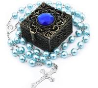 FLAFARY Chapelet de première communion pour filles et garçons, chapelet catholique pour hommes, femmes, collier chapelet comme cadeau pour mère, grand-mère, personnes âgées, Box, Verre