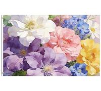 Flag Aquarelle printanière, fleurs variées, Roses, pivoine, papillon