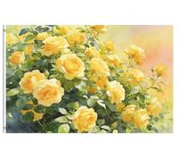 Flag Aquarelle rétro représentant des fleurs d'été et de printemps, | notamment une Roses jaune. Pavillon Nautique Supporters 3x5 FT RéSistant à La DéColoration Géant Pavillon 2 œIllets