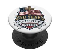 Flag Cross 250 Years Faith and Freedom 1776-2026 PopSockets PopGrip Adhésif