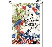 Flag de jardin Symboles de croix, fleur, une nation sous Dieu, phrase
