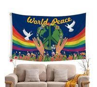 Flag De Paix Mondial - Bannière Vibrante Avec Des Symboles Emblématiques | Signe Significatif Flags Symboles Idées Drapeau Pour Les Événements, Salles Classe, Festivals Et Expositions Mondiales L'unit