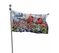 Flag Fleurs patriotiques Cardinal rouge et bleu oiseau Pavillon Nautique | ExtéRieur 3x5 FT Double Face Drapeau Double Face LéGer Bannière de drapeaux personnalisés Supporters Carnaval