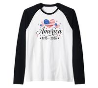 Flag Heart 1776-2026 250th Birthday USA Manche Raglan