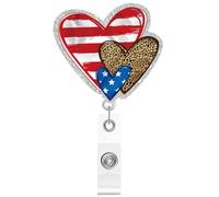 Flag Lapel Pin - 4th of July Acrylic Pendant, Retractable Identification Card Holder | Patriotic Badge Reel Decoration, Uniques Celebration Souvenir, Elegant Jewelry Collectible Gift Idea for Nurse