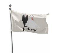 Flag Mariages Bienvenue Mariage Beige Pavillon Balcon 3x5 FT | LéGer Bannière personnalisée 2 œIllets drapeau de la fierté CéLéBrations Maison