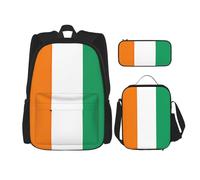 Flag of Cote d'Ivoire Lot de 3 sacs à dos pour garçons 40,6 cm Sac à dos léger et boîte à déjeuner, Noir , Taille unique, Ensemble cartable