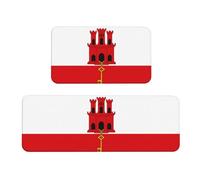 Flag of Gibraltar Lot de 2 tapis de sol antidérapants pour cuisine, salle à manger, buanderie et plus encore, 43,2 x 74,9 cm + 43,2 x 129,9 cm, noir