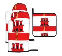 Flag of Gibraltar Lot de 3 gants de cuisine et grille de cuisson pour soulever les couvercles de casseroles dans la cuisine, le four à micro-ondes, le four, etc.