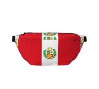 Flag of Peru Sac banane polyvalent pour homme et femme avec poches zippées, idéal pour les voyages, la course à pied, noir, taille unique