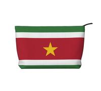 Flag of Suriname Trousse de maquillage en velours côtelé pour femme avec fermeture éclair portable pour voyage et rangement quotidien de produits cosmétiques, noir, taille unique