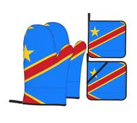Flag of The CongoA Lot de 4 gants de cuisine et maniques imprimés pour barbecue