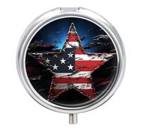 Flag Stars Pilulier en métal étanche à 3 compartiments avec miroir pour sac à main, porte-vitamines, médicaments quotidiens, conteneur de voyage (rond)