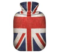Flag United Kingdom Bouteille d'eau style grunge pour eau chaude avec housse souple 1 l pour soulager les douleurs au cou et aux épaules