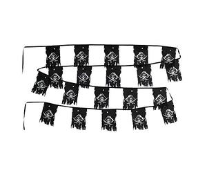 Flaglink Dead Man's Chest Flag Set Of 20 Flags - Length 30 Feet - Skull Bones Jolly Roger Crossbone Creepy Ragged Pirate Flag String