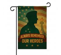 FLAGMEUP8386 Drapeau de jardin double face de 30,5 x 45,7 cm, drapeau commémoratif extérieur avec silhouette de soldat et torche de liberté, affichage patriotique pour la journée des anciens