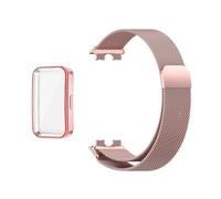 FLAGPVPAGT Bracelet En Métal Adapté Fit For Huawei Band 8 9 10, Avec Étui TPU Souple, Protecteur D'écran, Remplacement, Boucle Magnétique Milanaise(RoPinkBand with Case,Band 8)
