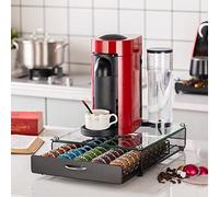 Flagship Support de dosettes de café Nespresso pour dosettes de café Vertuo avec dessus en verre trempé (capacité de 50 dosettes)