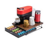 Flagship Tiroir de rangement pour dosettes Nespresso Vertuo avec dessus en bois élégant (capacité de 50 dosettes)