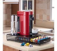 Flagship Vertuo Tiroir de rangement pour capsules Nespresso Vertuo avec étagères en maille pour support Nespresso Vertuo en métal noir (capacité de 40 dosettes)
