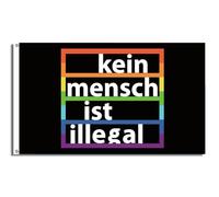 FlagShipper Drapeau arc-en-ciel 150 x 90 cm - Motif « Aucun homme n'est illégal » - Drapeau des droits de l'homme pour démo, fierté, rassemblement et choix - Bannière colorée - Résistant aux