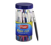 FLAIR Ezee Click Lot de 25 stylos à bille de 0,7 à 1 mm | Mécanisme rétractable avec prise en main confortable pour une écriture fluide | Différentes couleurs de corps ludiques | Encre bleue