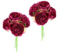 Flair Flower Bouquet de Roses artificielles - Bouquet de Roses artificielles - Bouquet de Fleurs en Soie - Bouquet de Fleurs - Arrangements Floraux - Roses de Ferme - Péonias - Rouge foncé