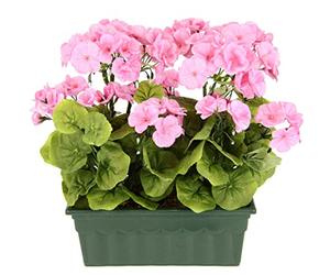 Flair Flower Géranium Artificiel dans Une boîte - Buisson - Pelargonium - Plante de Parterre - Fleurs artificielles en Soie - Décoration de Table - Plante Classique - Fleur en Pot - Rose - 36 x 30 x