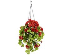 Flair Flower Géraniums artificiels Suspendus en Pot - Buisson de géranium Suspendu - Géranium - Fleurs en Soie - Plante Artificielle - Plante de Balcon - Plante d'intérieur - Plante Classique -