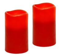 Flair Flower Lot de 2 bougies LED en cire véritable - Lumière d'ambiance vacillante - Blanc chaud - Décoration - Grandes bougies de l'Avent - Couronne de l'Avent romantique - Saint-Valentin - Rouge