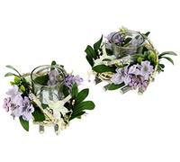 Flair Flower Lot de 2 photophores avec Fleurs - Décoration de Table en Bois avec Fleurs - Couronne de Printemps - Guirlande de thé - Décoration de Printemps - Décoration de Pâques - 10 x 16 x 16 cm