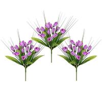 Flair Flower Lot de 3 Crocus avec Herbe - 25 cm - Crocus Artificiel - Petite Plante - Décoration de Printemps - Fleurs de Printemps - Décoration de Pâques - Nid de Pâques - Bouquet de Table