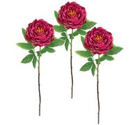 Flair Flower Lot de 3 Fleurs artificielles de Pivoine - Branche de pivoines - Fleur de Tige - Fleurs artificielles - Accessoires pour Bouquets et Bouquets artificiels - Rose foncé