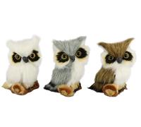 Flair Flower Lot de Mini Animaux en Fourrure synthétique - Statue réaliste - Ornements - Peluche Mignonne - Chouette