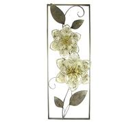 Flair Flower Sculpture murale en métal - Motif fleurs et feuilles - Décoration 3D - Unique - Décoration de terrasse - Relief mural - Abstrait et extravagant - Cadeau design - Crème - Environ 74 x 29