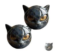Flairgifts Luxury Black Cat Stone Sculpture, Sculpture Noire la tête Chat Les Yeux Brillants, Cristaux Exquis et guérison sculptés à la Main sculptés, Éculptures Chaton créatif Mignons (2pcs)
