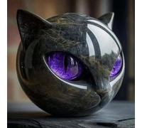 Flairgifts Luxury Black Cat Stone Sculpture, Sculpture Noire la tête Chat Les Yeux Brillants, Cristaux Exquis et guérison sculptés à la Main sculptés, Éculptures Chaton créatif Mignons (Violet)